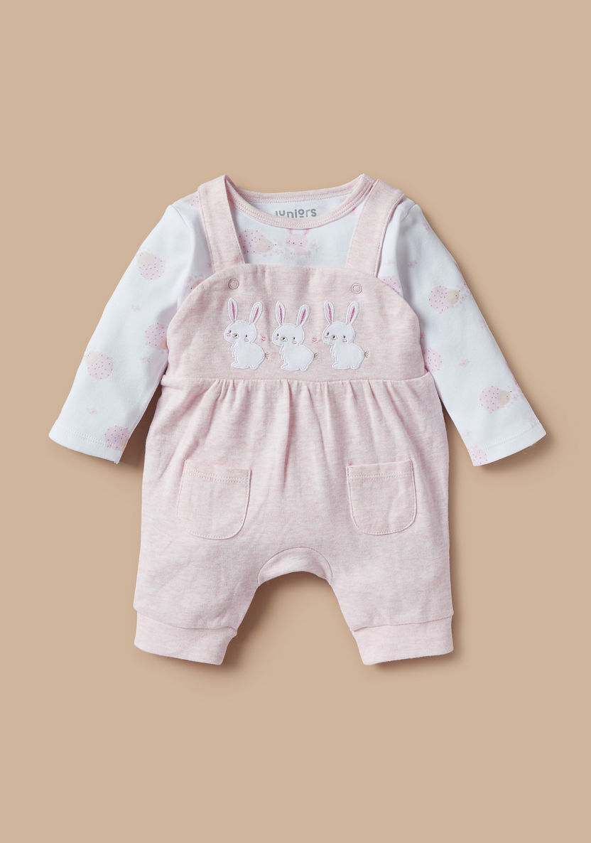 Juniors Bunny Print T-shirt and Dungaree Set-Rompers%2C Dungarees and Jumpsuits-image-0