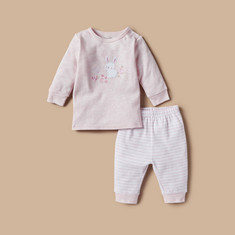 Juniors Bunny Applique Round Neck T-shirt and Pyjama Set