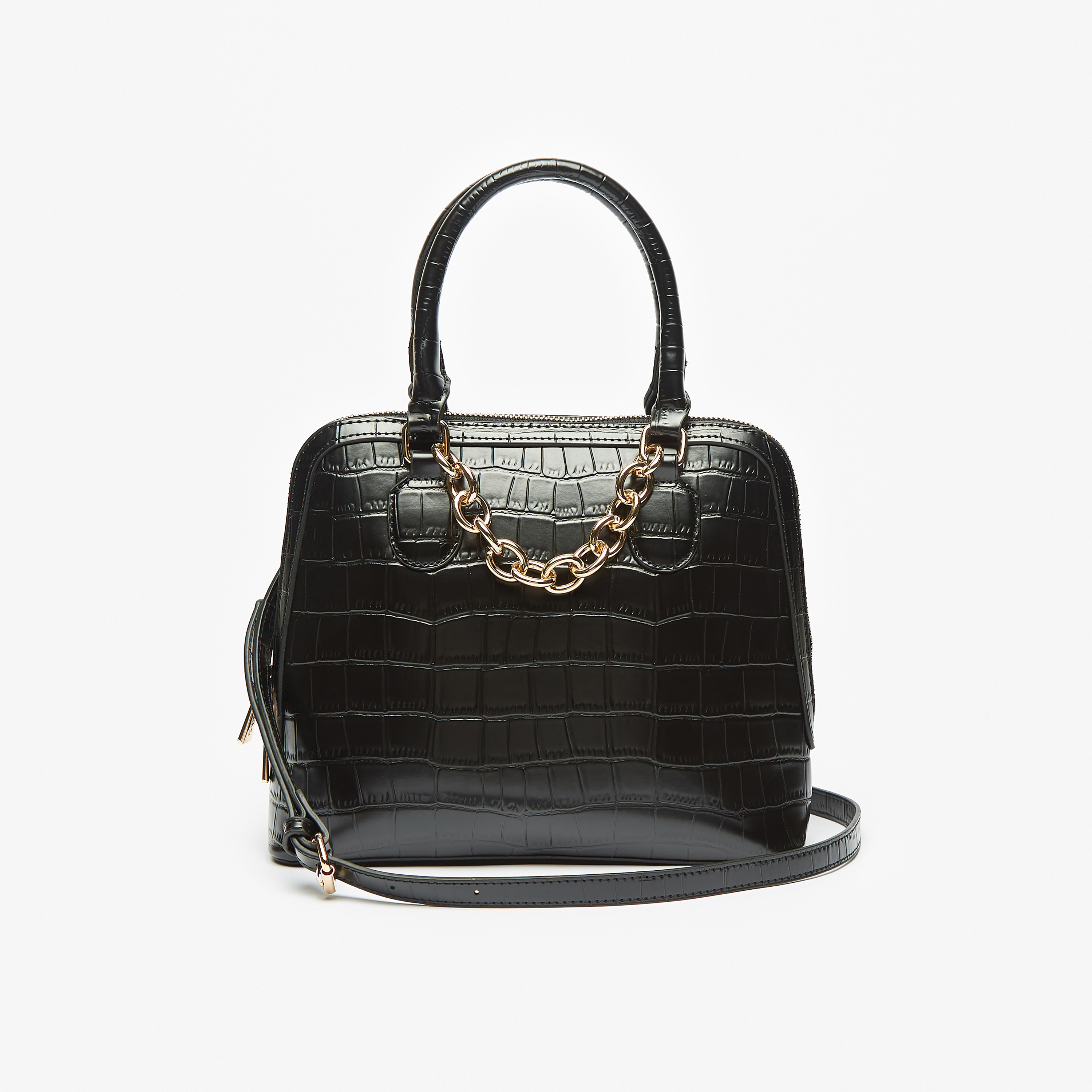 Textured Tote Bag with Metallic Accent and Zip Closure-women-bagsandwallets-handbags-image-1