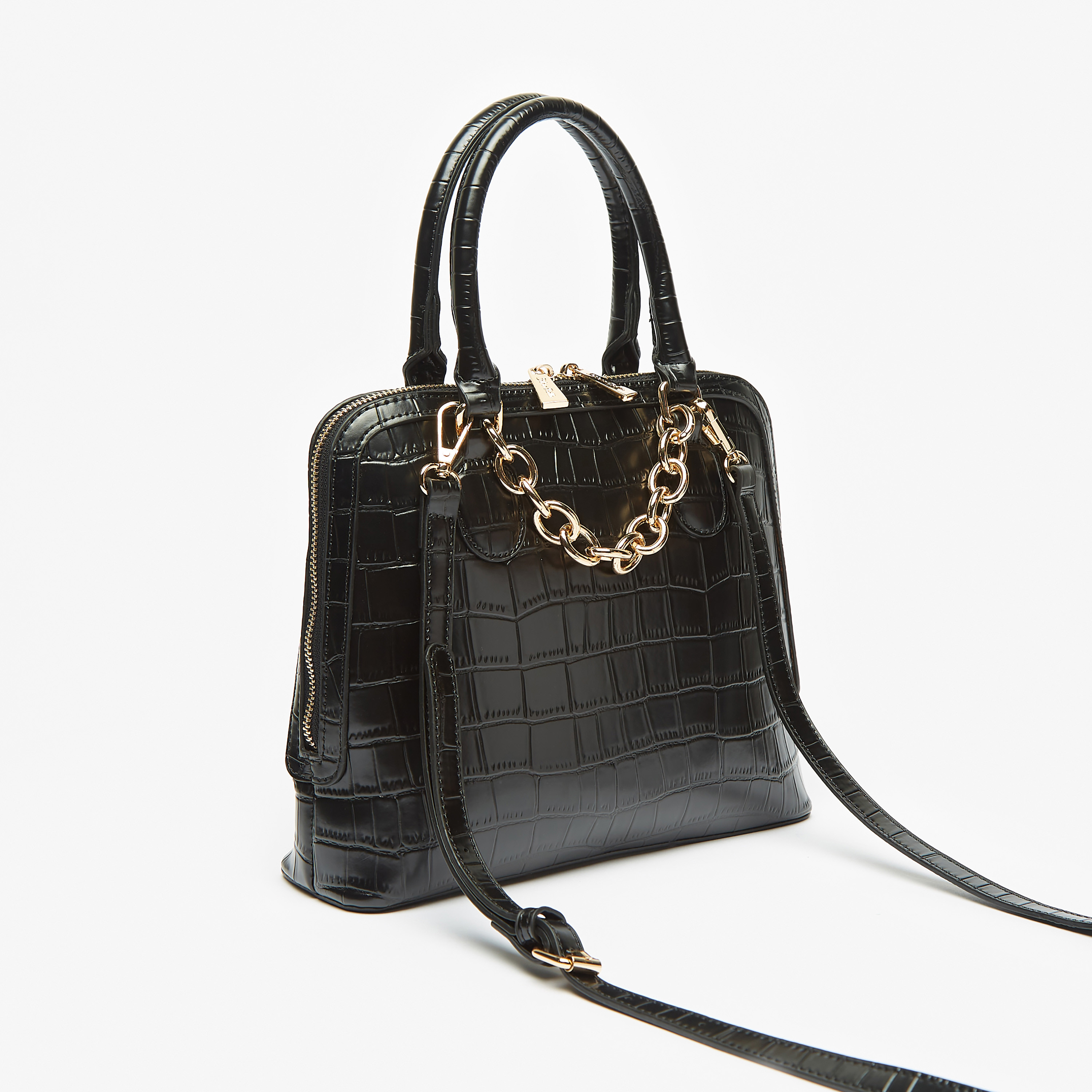 Textured Tote Bag with Metallic Accent and Zip Closure-women-bagsandwallets-handbags-image-2