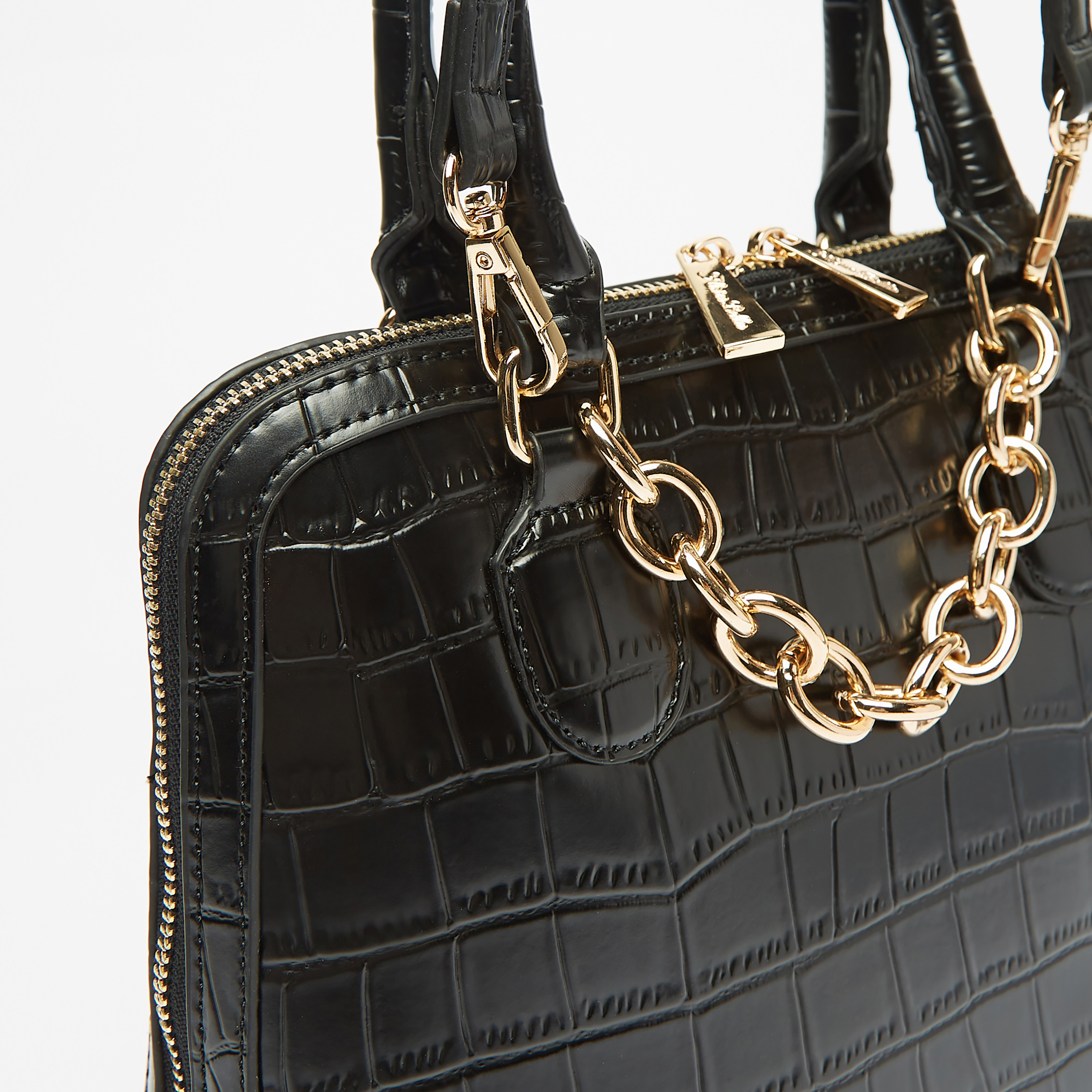 Textured Tote Bag with Metallic Accent and Zip Closure-women-bagsandwallets-handbags-image-3