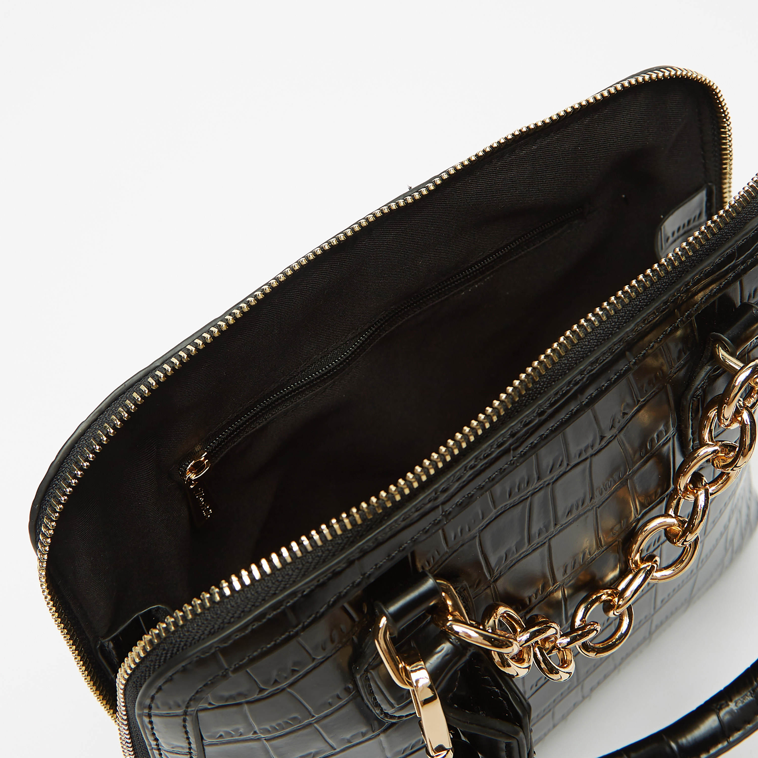 Textured Tote Bag with Metallic Accent and Zip Closure-women-bagsandwallets-handbags-image-4