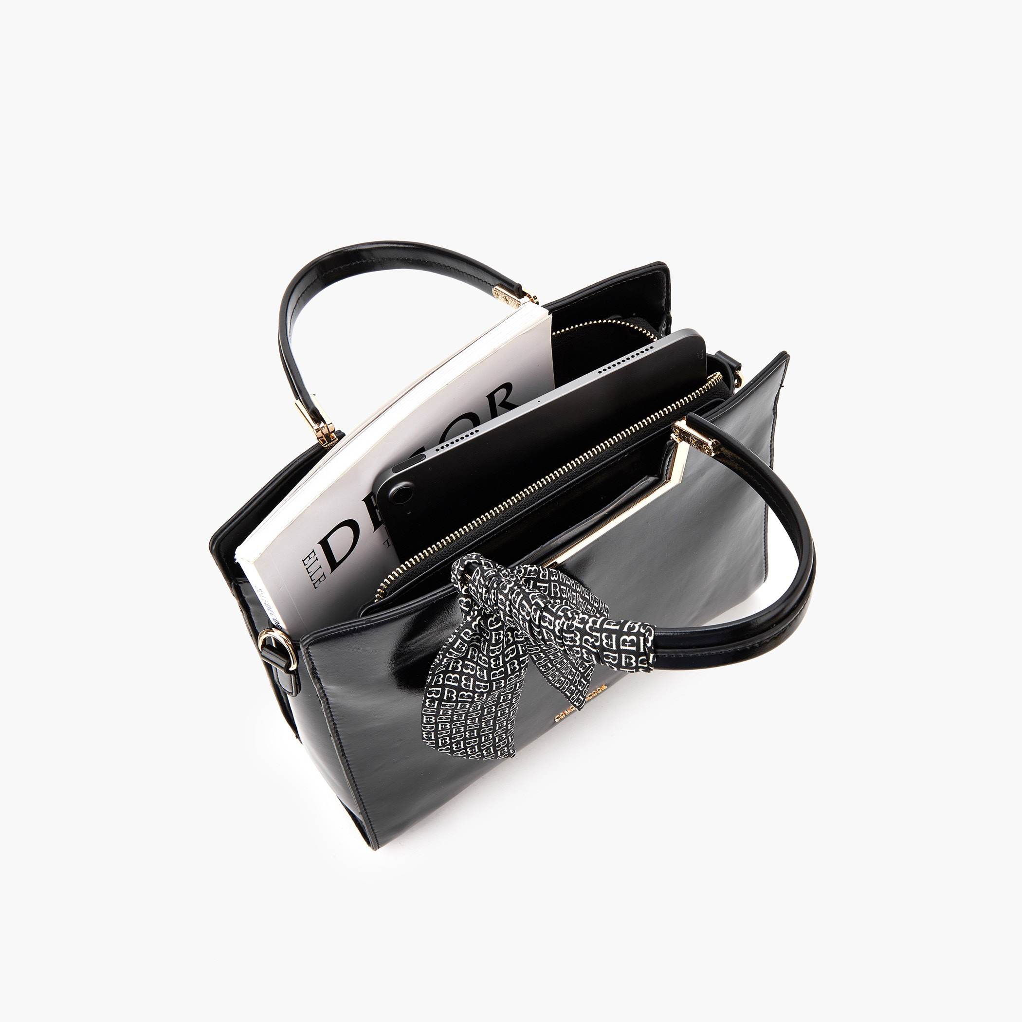 شنطة توت سادة بمقبض مزدوج وتفاصيل وشاح من فلورا بيلا-women-bagsandwallets-handbags-image-1