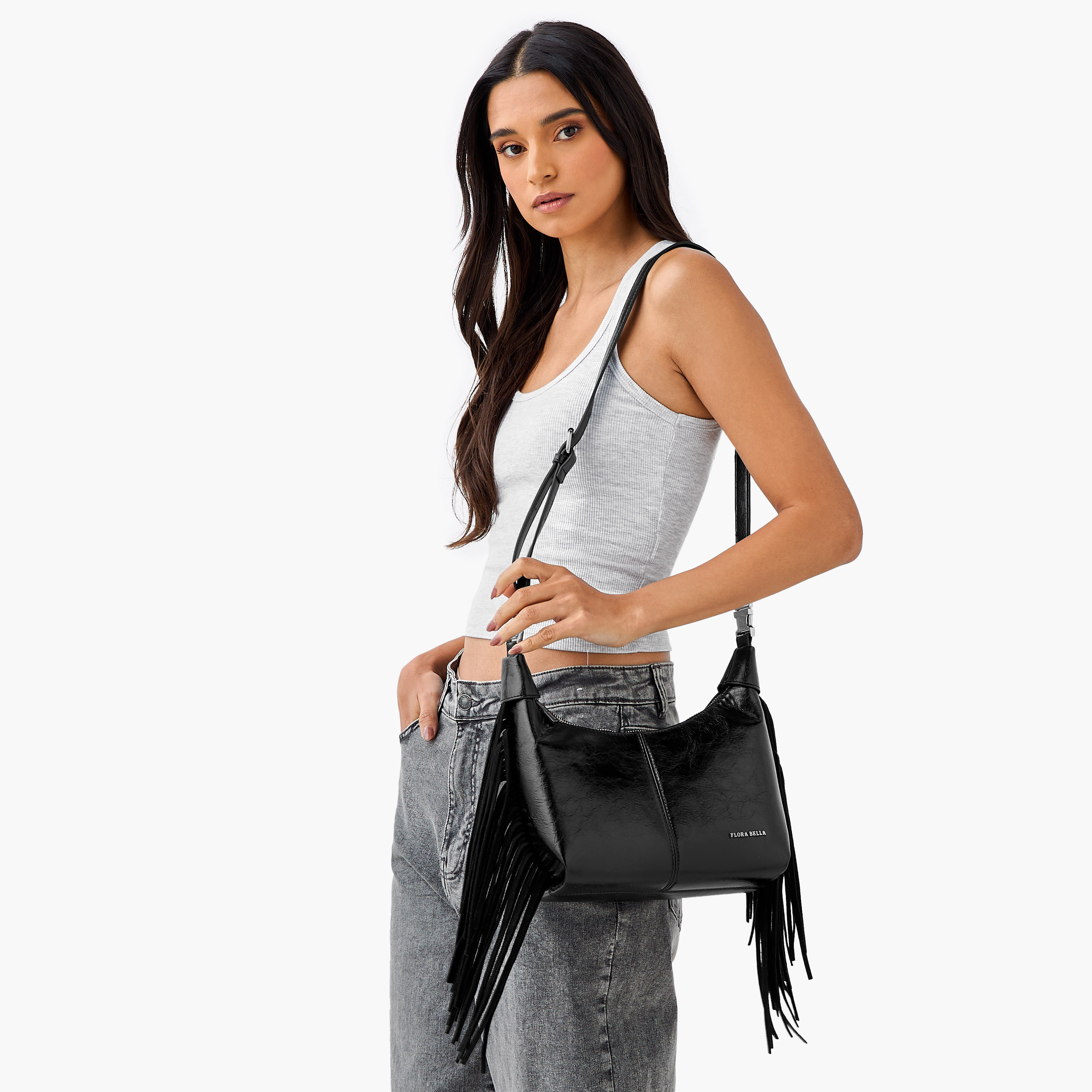 Flora Bella Textured Shoulder Bag with Adjustable Strap and Zip Closure-women-bagsandwallets-handbags-image-2
