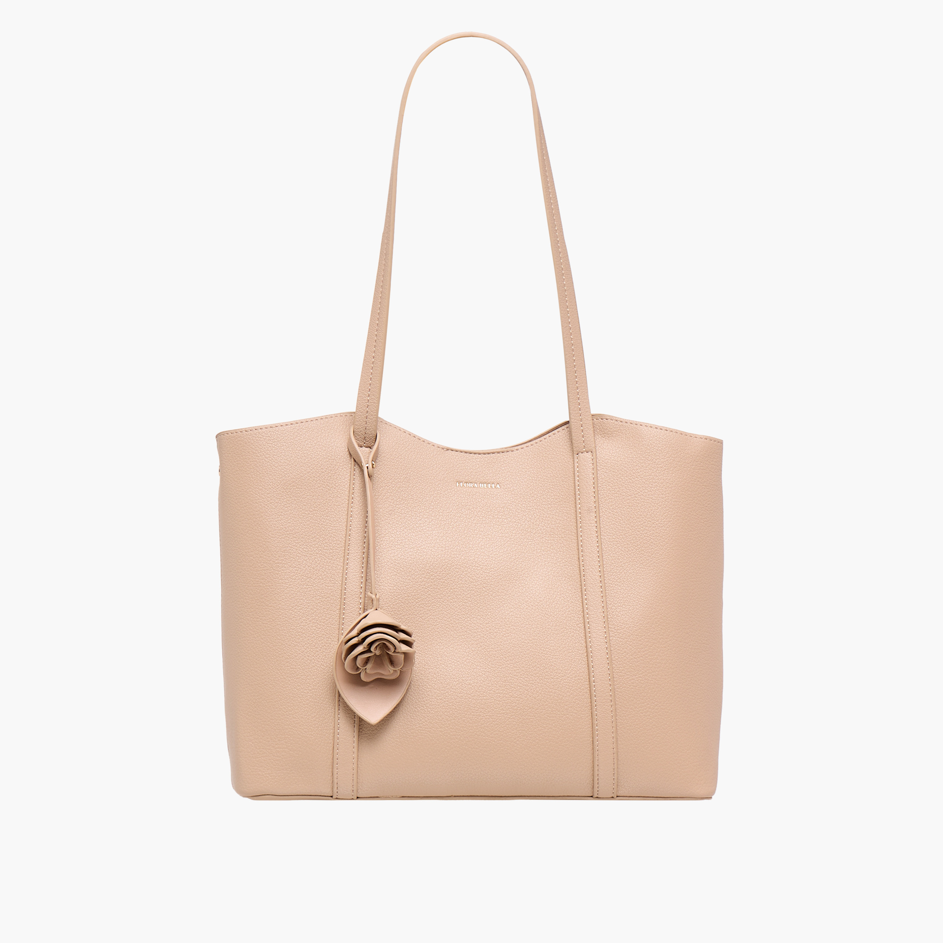 Flora Bella Solid Tote Bag with Double Handles and Floral Charm-women-bagsandwallets-handbags-image-1
