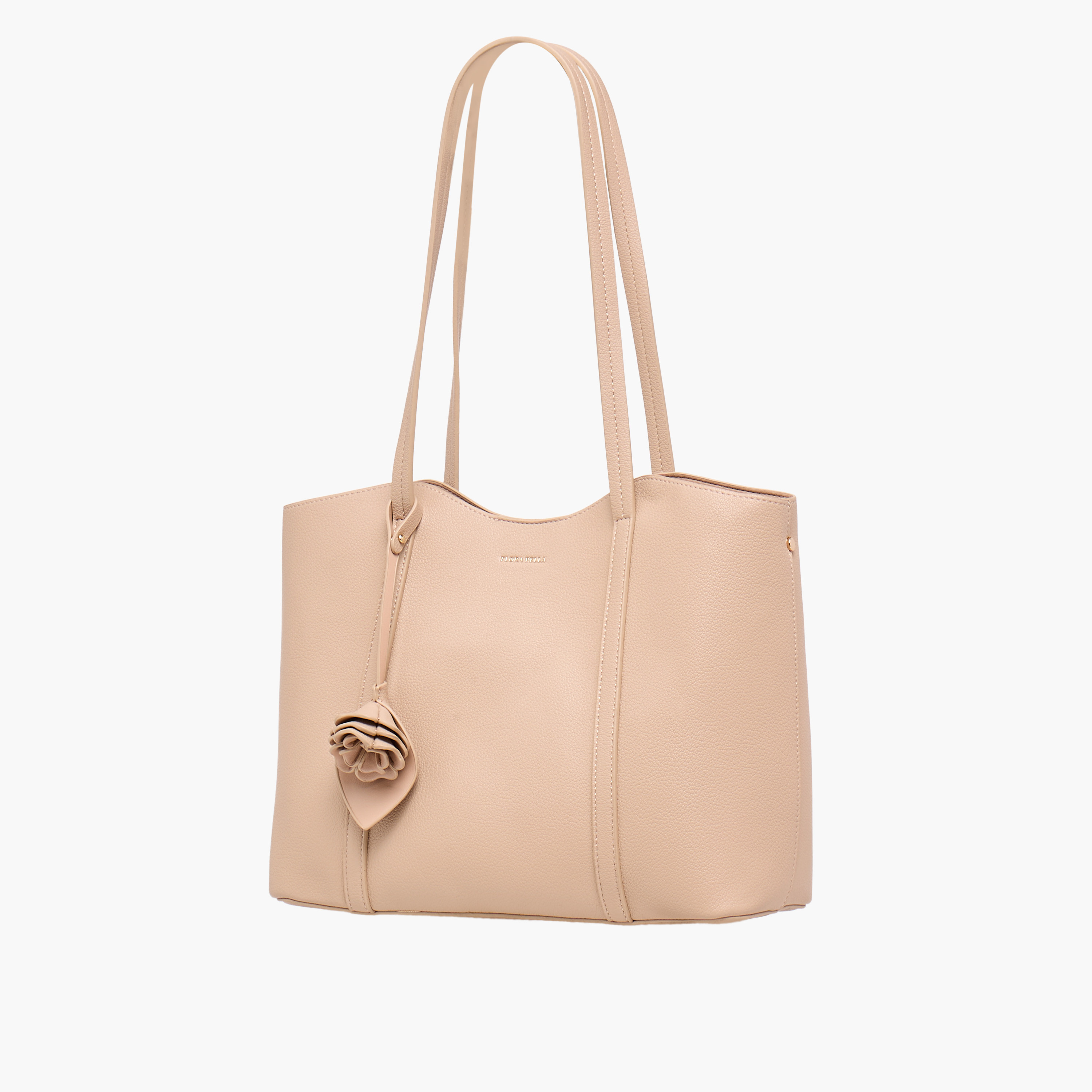 Flora Bella Solid Tote Bag with Double Handles and Floral Charm-women-bagsandwallets-handbags-image-3