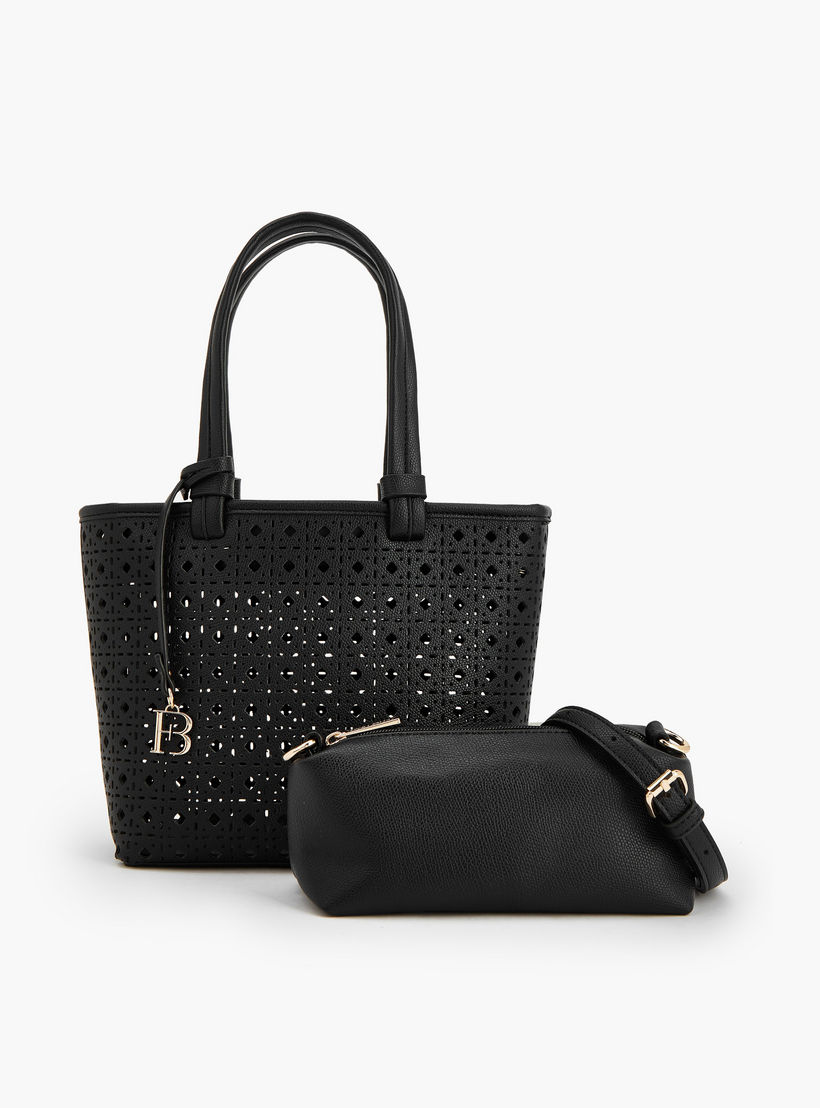 شنطة توتي بتصاميم مفرغة بالليزر مع شنطة كروس بودي من فلورا بيلا-women-bagsandwallets-handbags-image-1