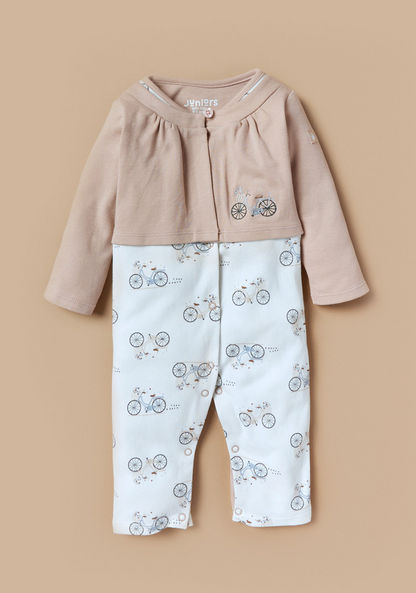 Juniors Bicycle Print Sleepsuit with Overlay and Button Closure-Sleepsuits-image-0