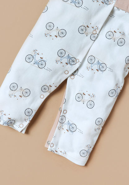 Juniors Bicycle Print Sleepsuit with Overlay and Button Closure-Sleepsuits-image-2