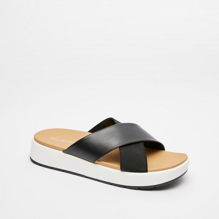 Le Confort Cross Strap Slip-On Flatform Heels Sandals