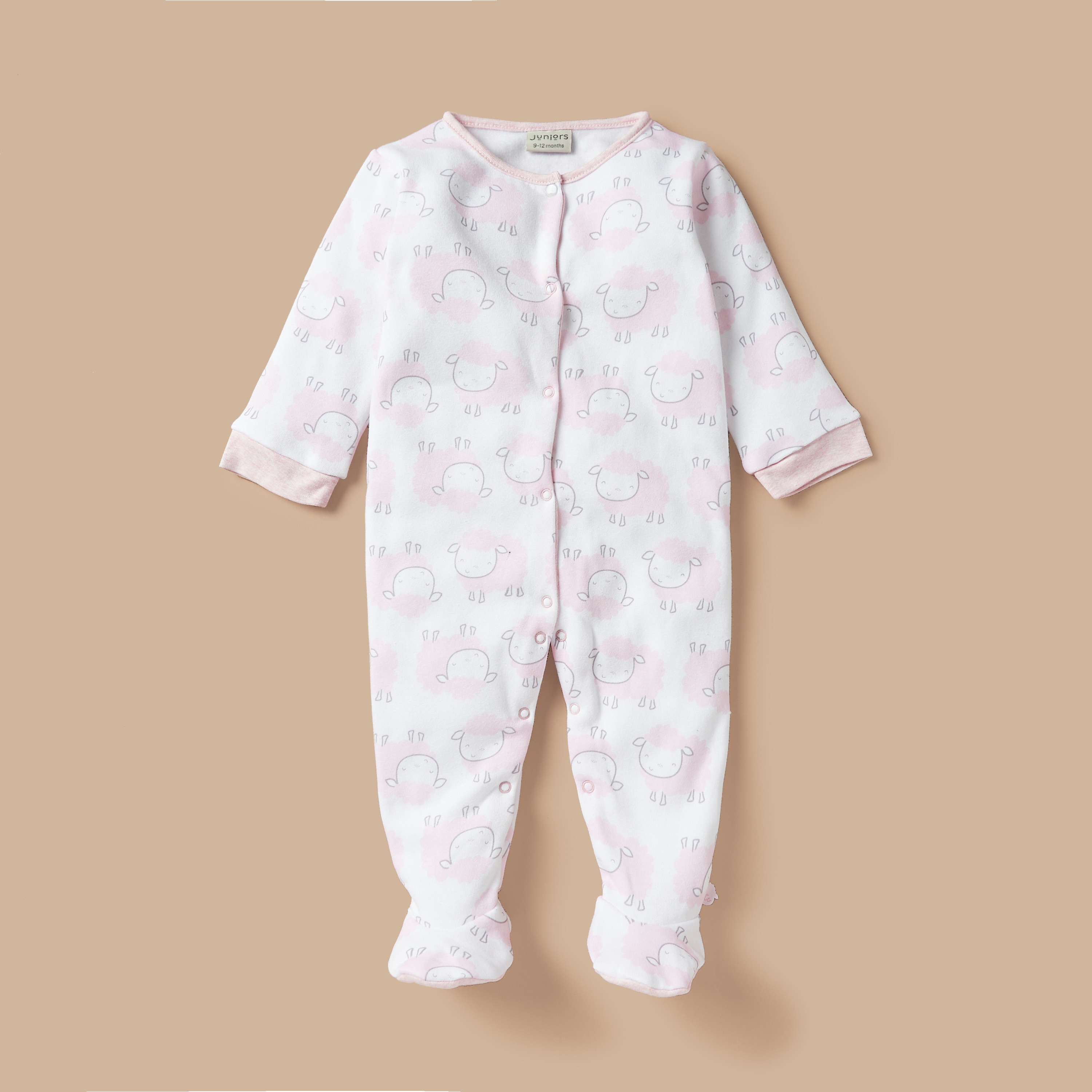 Juniors All-Over Sheep Print Closed Feet Sleepsuit-baby-girls-clothing-nightwear-sleepsuits-image-1
