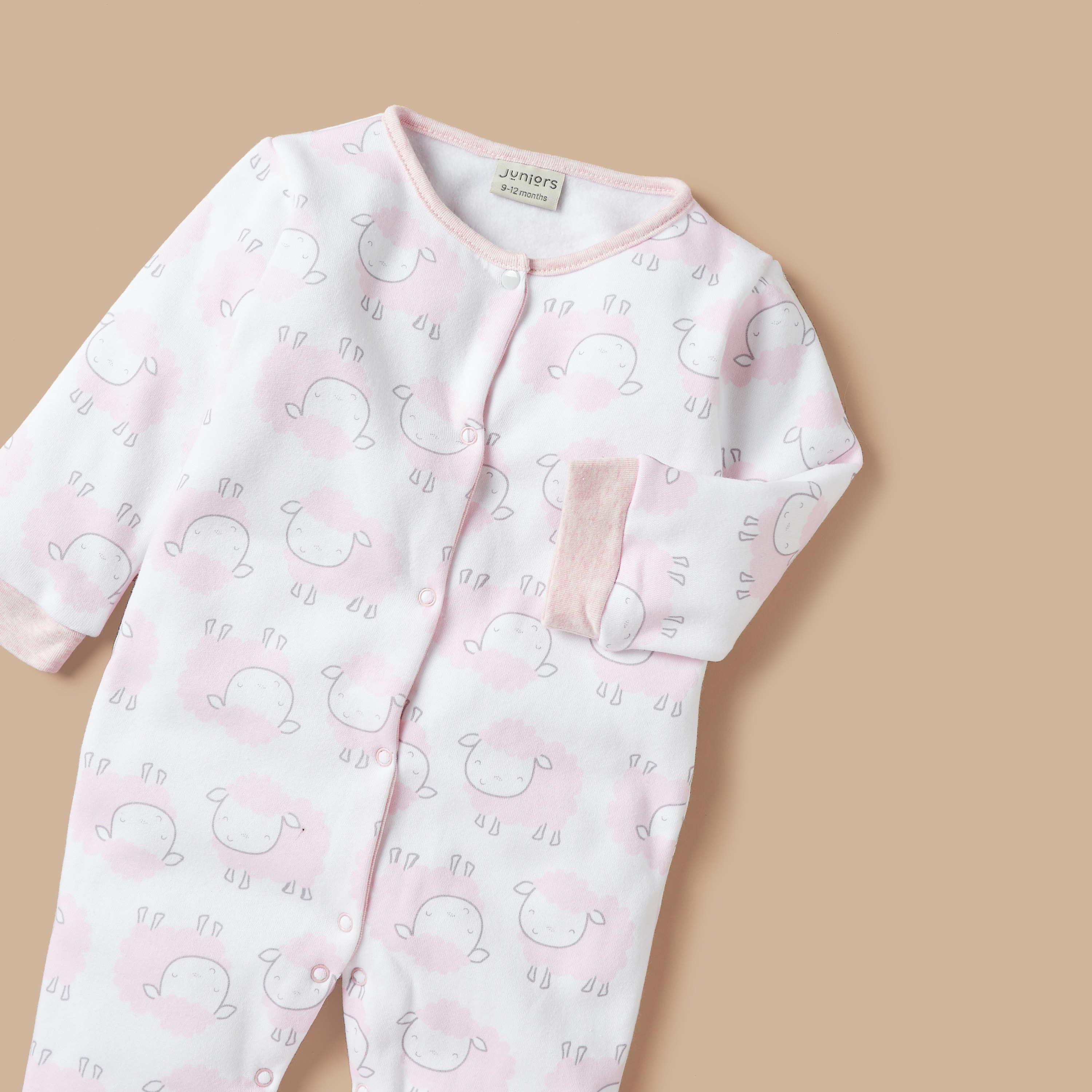 Juniors All-Over Sheep Print Closed Feet Sleepsuit-baby-girls-clothing-nightwear-sleepsuits-image-2