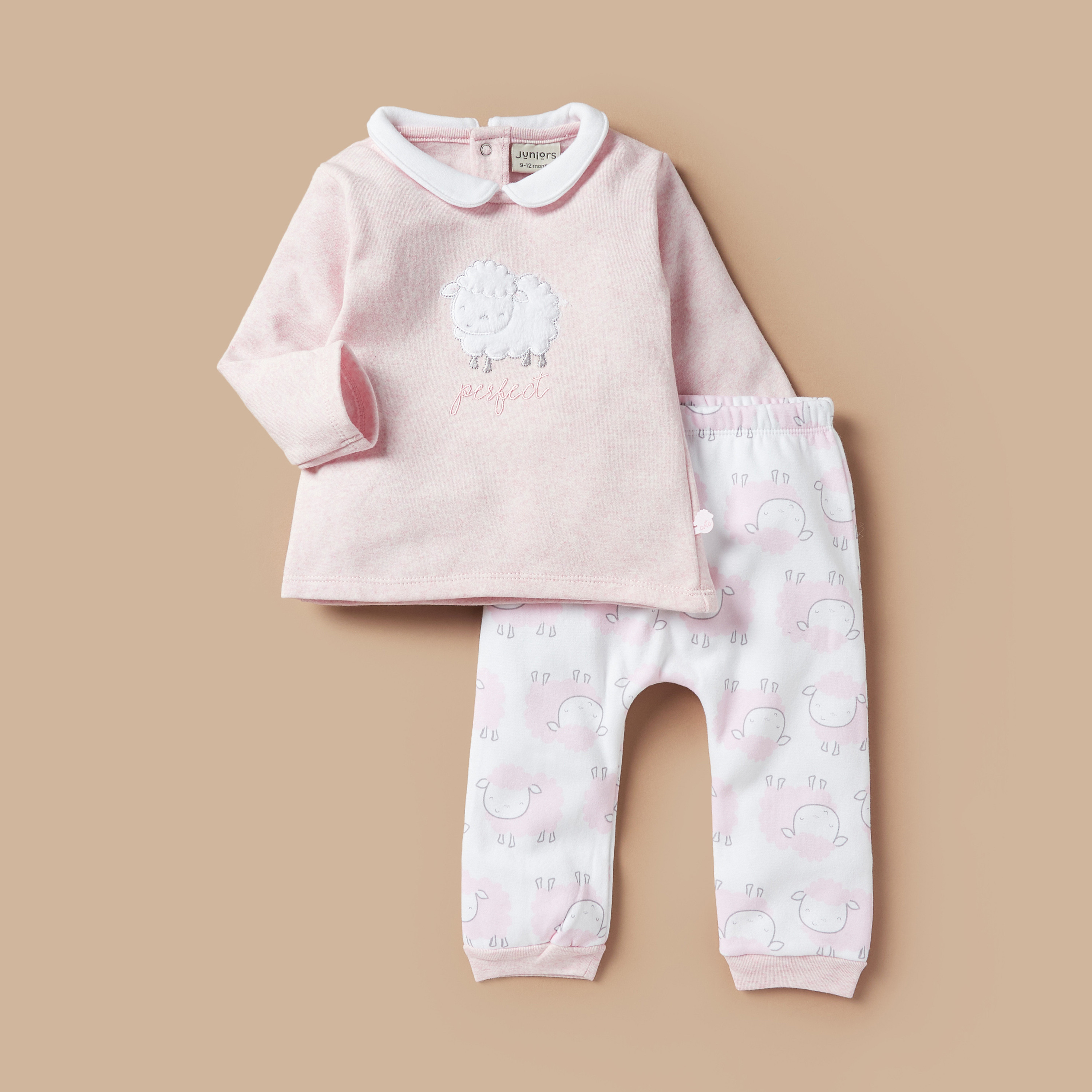 Juniors Sheep Applique Top and Pyjama Set-baby-girls-clothing-nightwear-pyjamasets-image-1