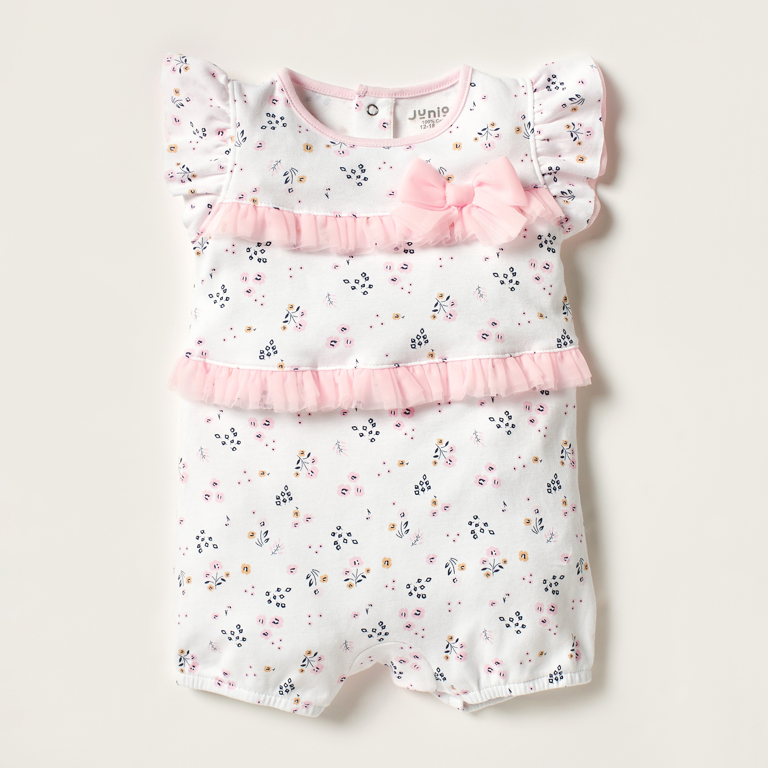 أفرول بتزيينات فيونكة وكشكشة وطبعات أزهار من جونيورز-baby-girls-clothing-rompers-image-1