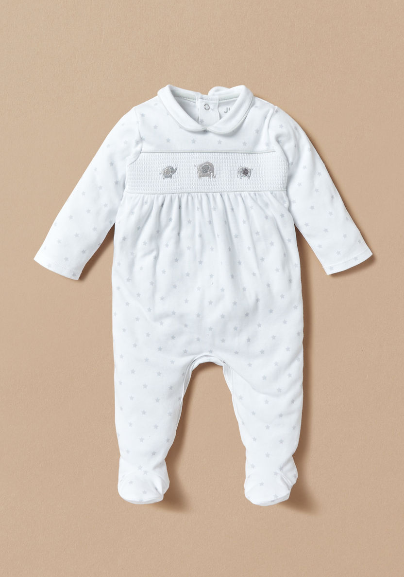 Juniors Printed Sleepsuit with Smocked Detail and Collar-Sleepsuits-image-0