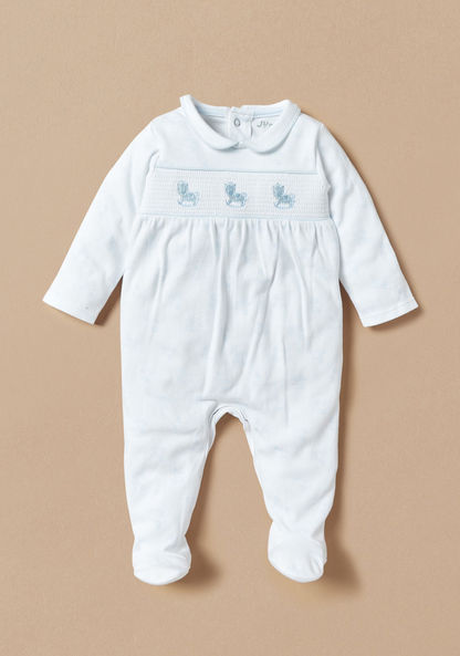 Juniors Horse Embroidered Sleepsuit with Smock Detail and Long Sleeves-Sleepsuits-image-0