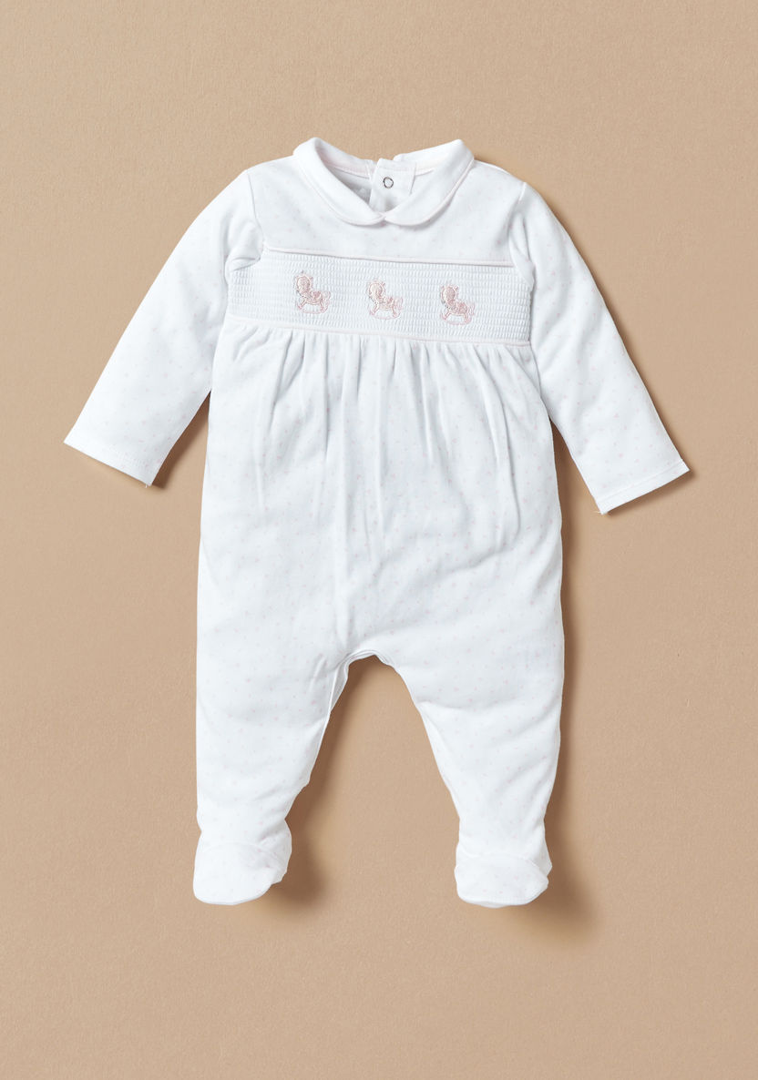 Juniors Horse Embroidered Sleepsuit with Smock Detail  and Long Sleeves-Sleepsuits-image-0