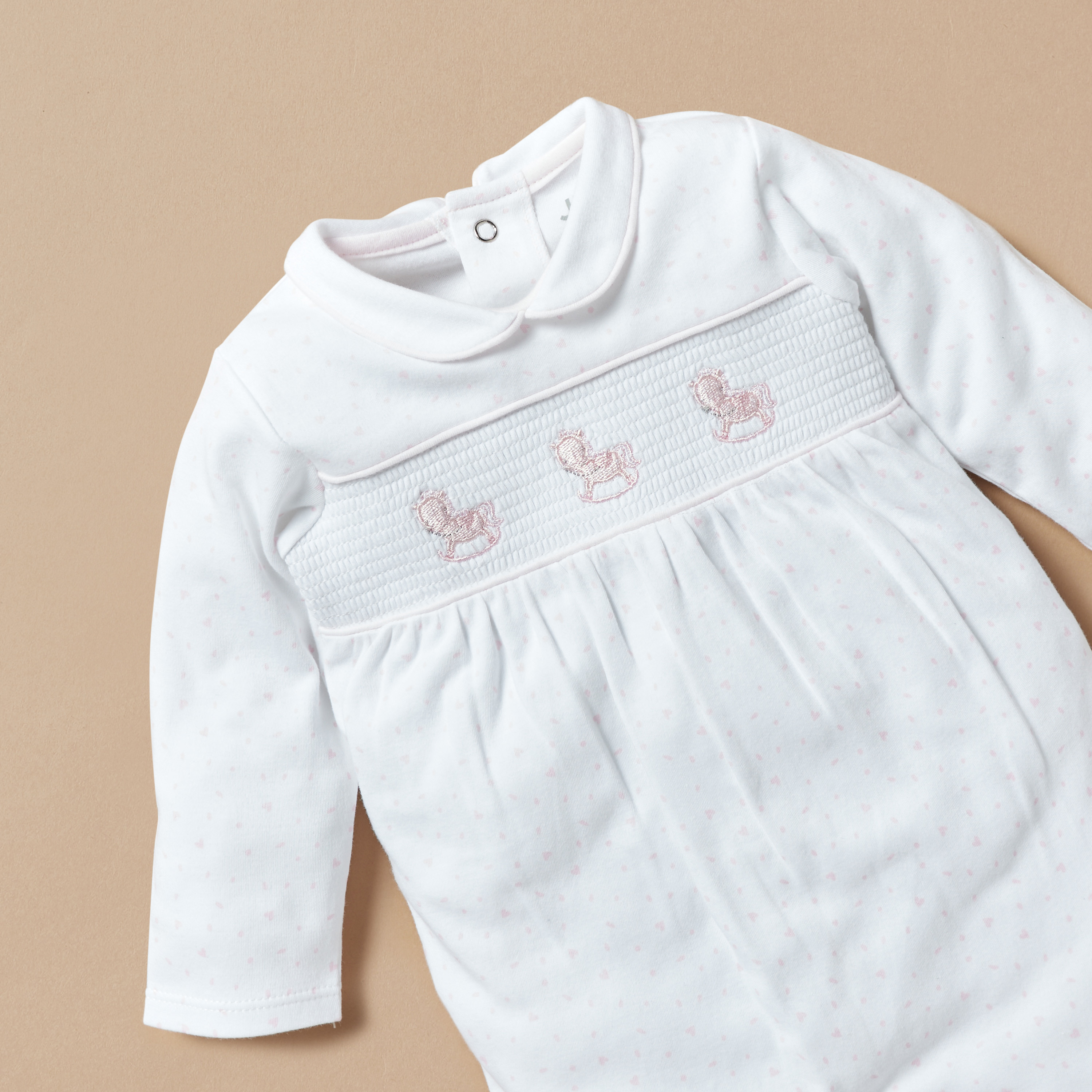 Juniors Horse Embroidered Sleepsuit with Smock Detail  and Long Sleeves-baby-girls-clothing-nightwear-sleepsuits-image-2