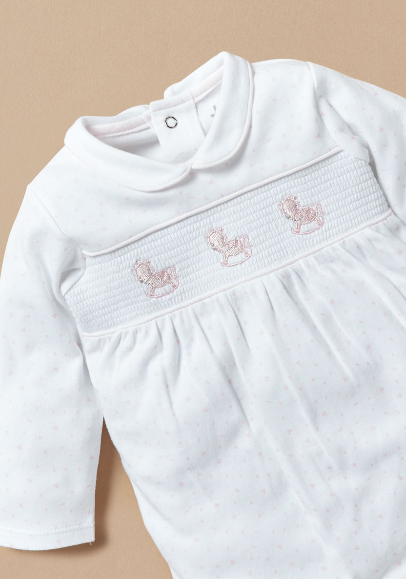 Juniors Horse Embroidered Sleepsuit with Smock Detail  and Long Sleeves-Sleepsuits-image-1