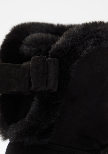 Missy Solid High Slip-On Shaft Boots with Bow and Fur Accents-Women%27s Boots-image-3