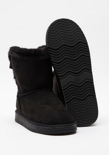 Missy Solid High Slip-On Shaft Boots with Bow and Fur Accents-Women%27s Boots-image-4