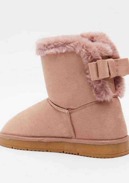 Missy Solid High Slip-On Shaft Boots with Bow and Fur Accents-Women%27s Boots-image-2