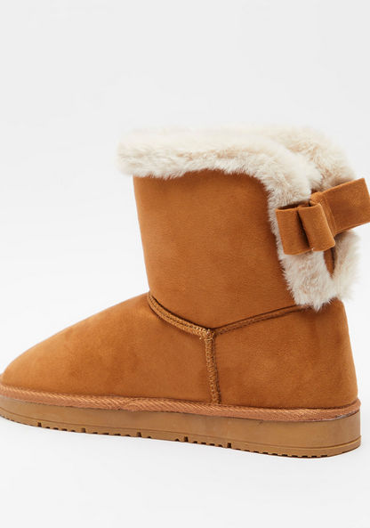 Missy Solid High Slip-On Shaft Boots with Bow and Fur Accents-Women%27s Boots-image-2