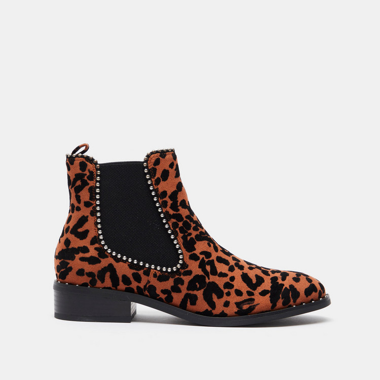 Missy Animal Print Slip-On Ankle Boots with Block Heels