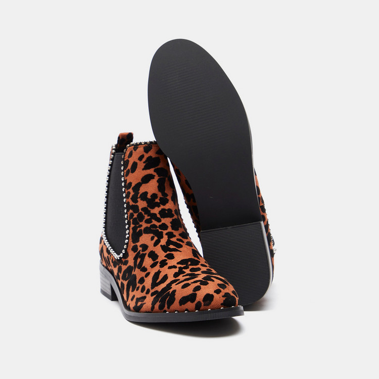 Missy Animal Print Slip-On Ankle Boots with Block Heels