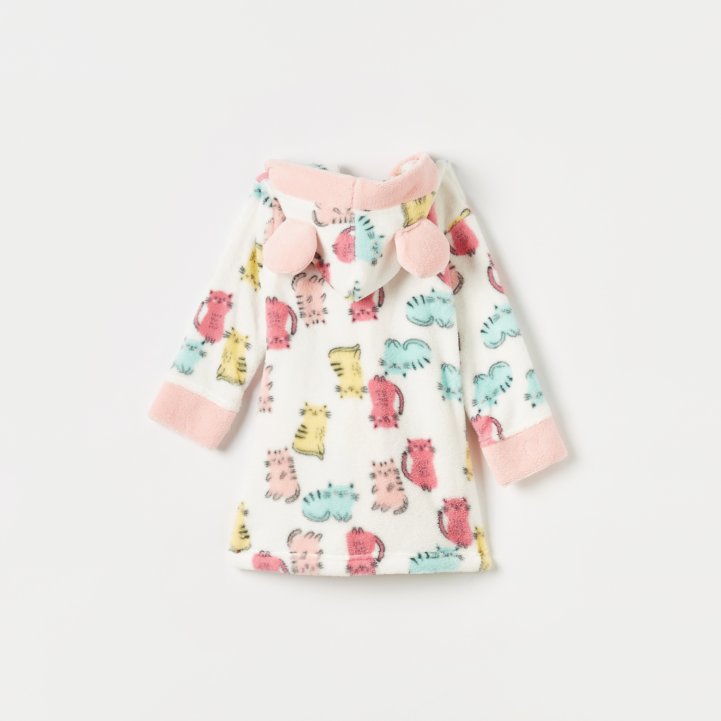 Juniors All-Over Cat Print Fleece Hooded Bathrobe with Ear Applique-baby-bathandcare-towels-image-4