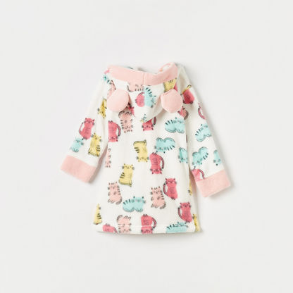 Juniors All-Over Cat Print Fleece Hooded Bathrobe with Ear Applique-Towels and Flannels-image-3