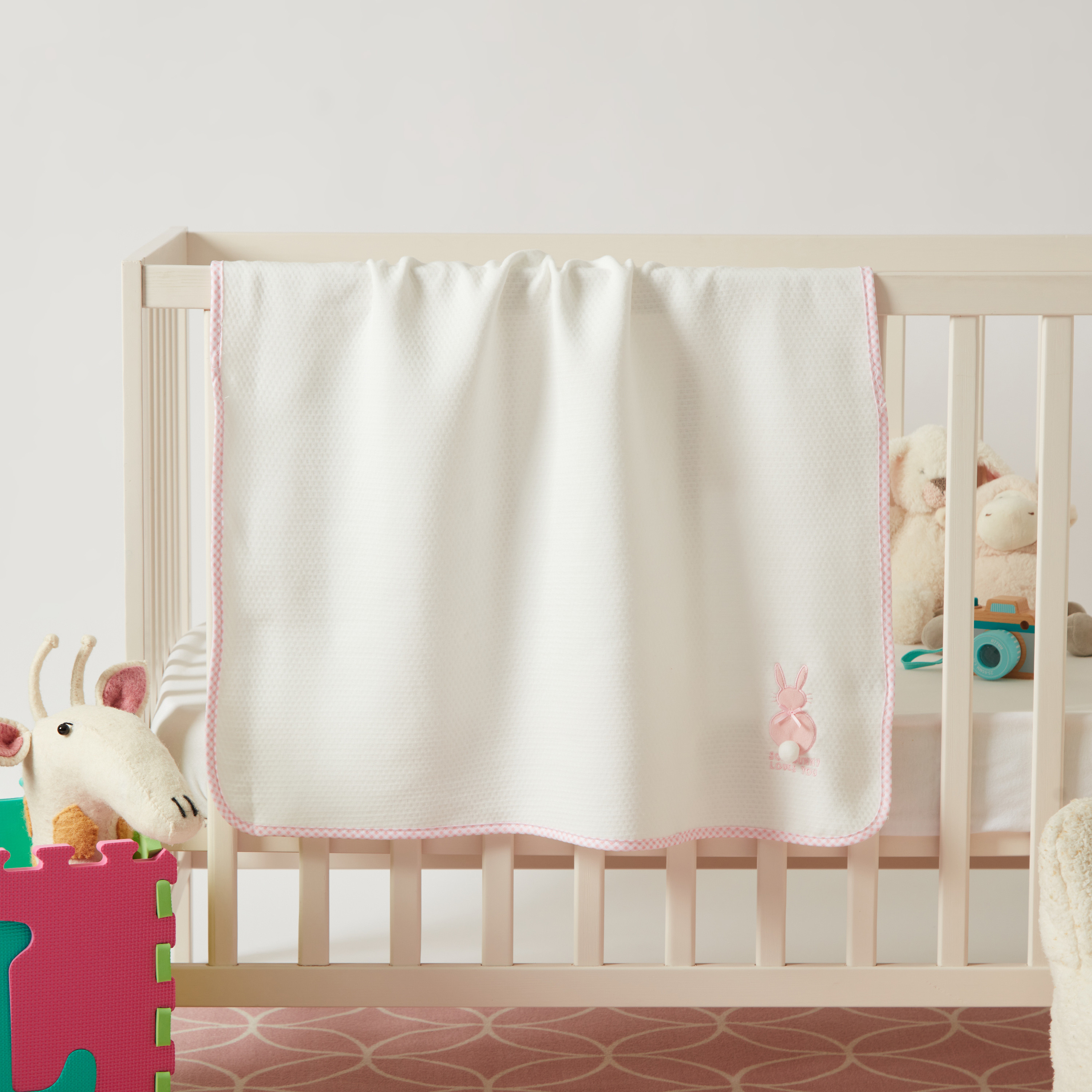 Juniors Bunny Embroidered Waffle Blanket - 80x75 cms-baby-nursery-blanketsandswaddles-blanketsandquilts-image-1