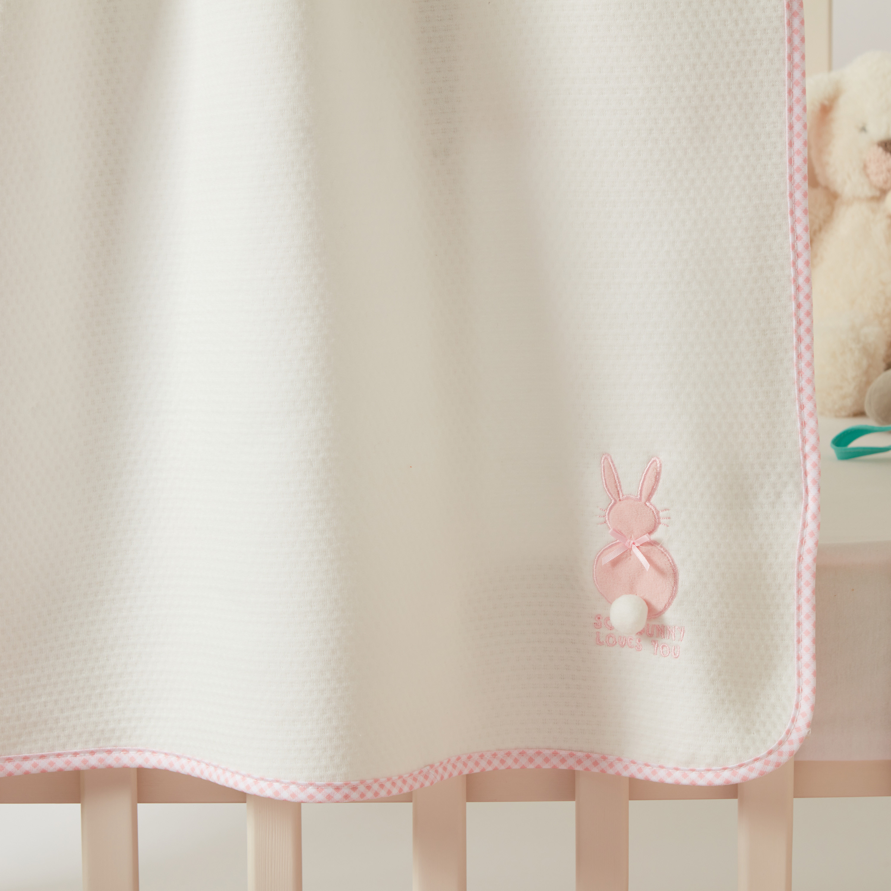 Juniors Bunny Embroidered Waffle Blanket - 80x75 cms-baby-nursery-blanketsandswaddles-blanketsandquilts-image-2