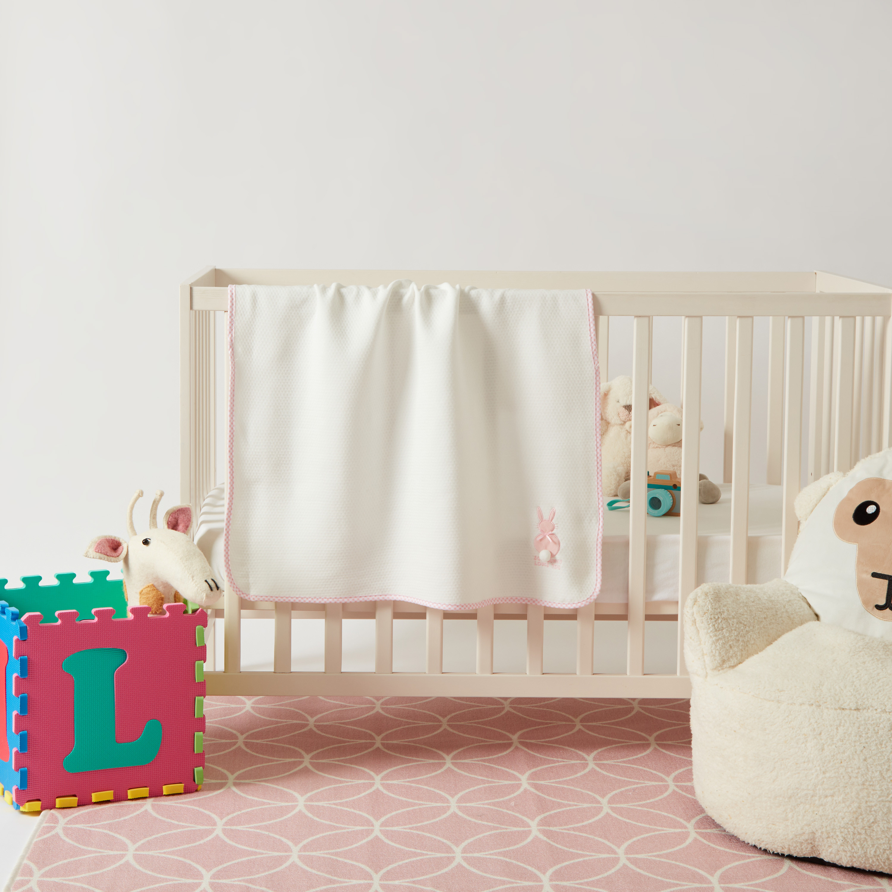 Juniors Bunny Embroidered Waffle Blanket - 80x75 cms-baby-nursery-blanketsandswaddles-blanketsandquilts-image-5