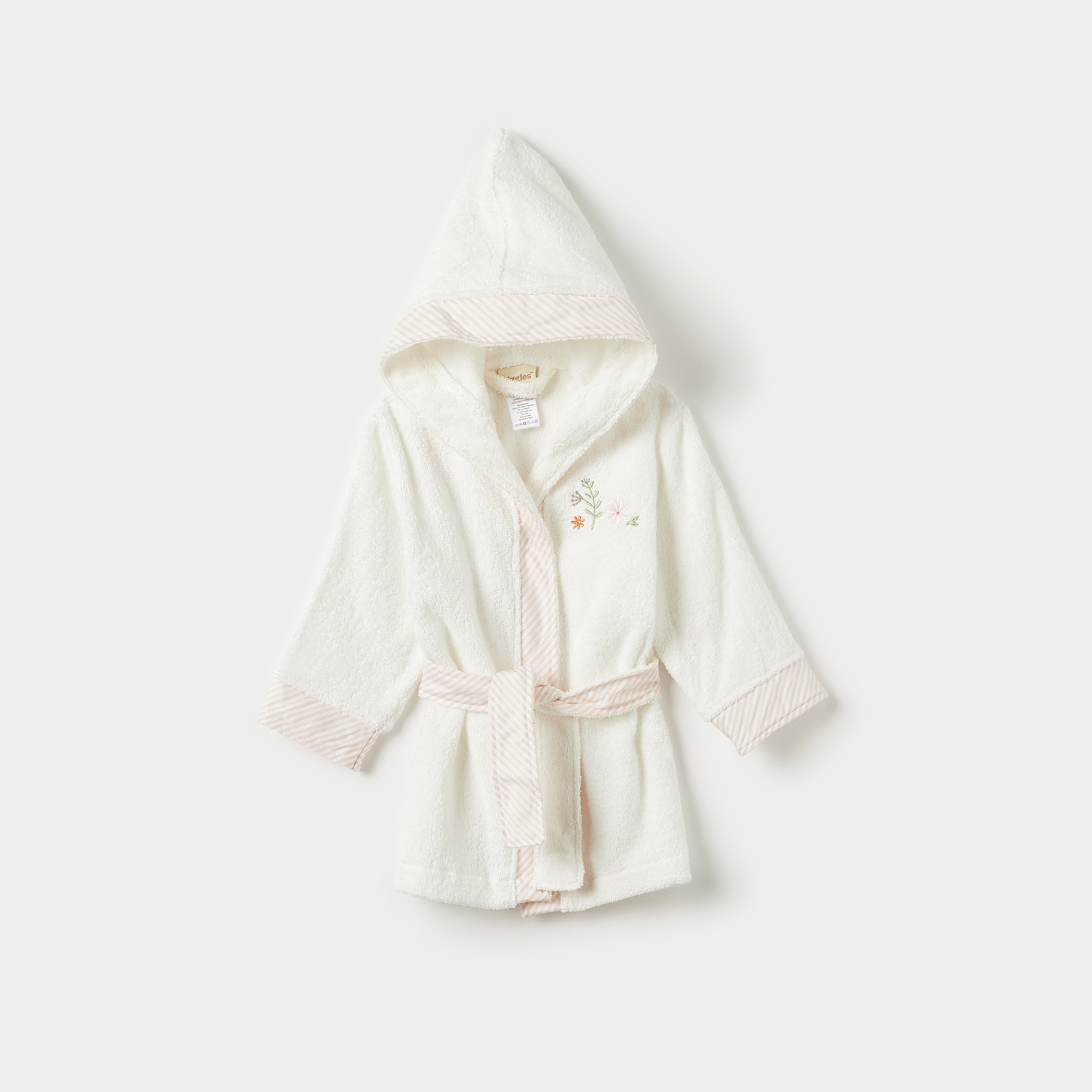 Giggles Floral Embroidered Hooded Robe with Tie-Up Belt-baby-bathandcare-towels-image-1