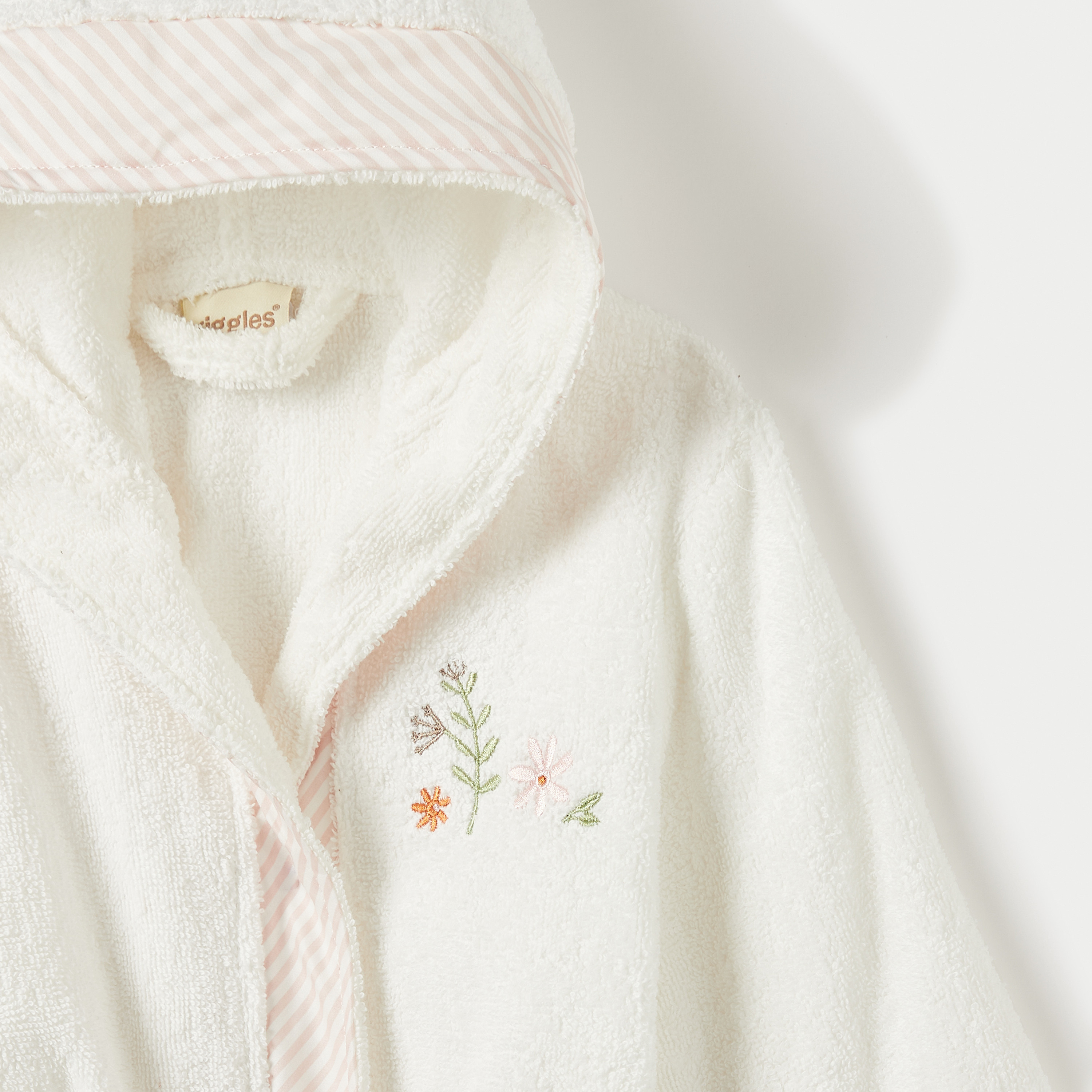 Giggles Floral Embroidered Hooded Robe with Tie-Up Belt-baby-bathandcare-towels-image-3