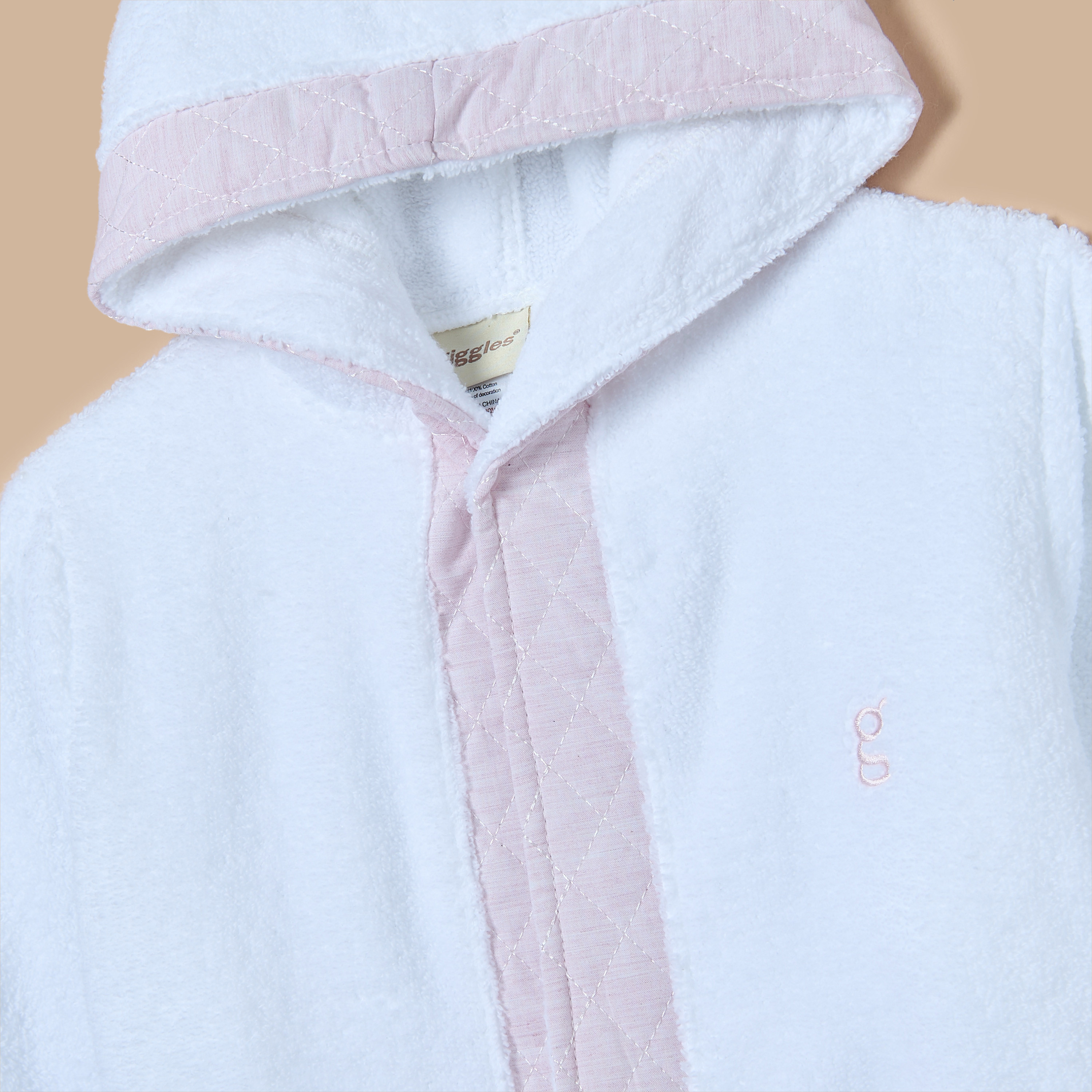 Giggles Solid Hooded Bathrobe with Long Sleeves-baby-bathandcare-towels-image-3