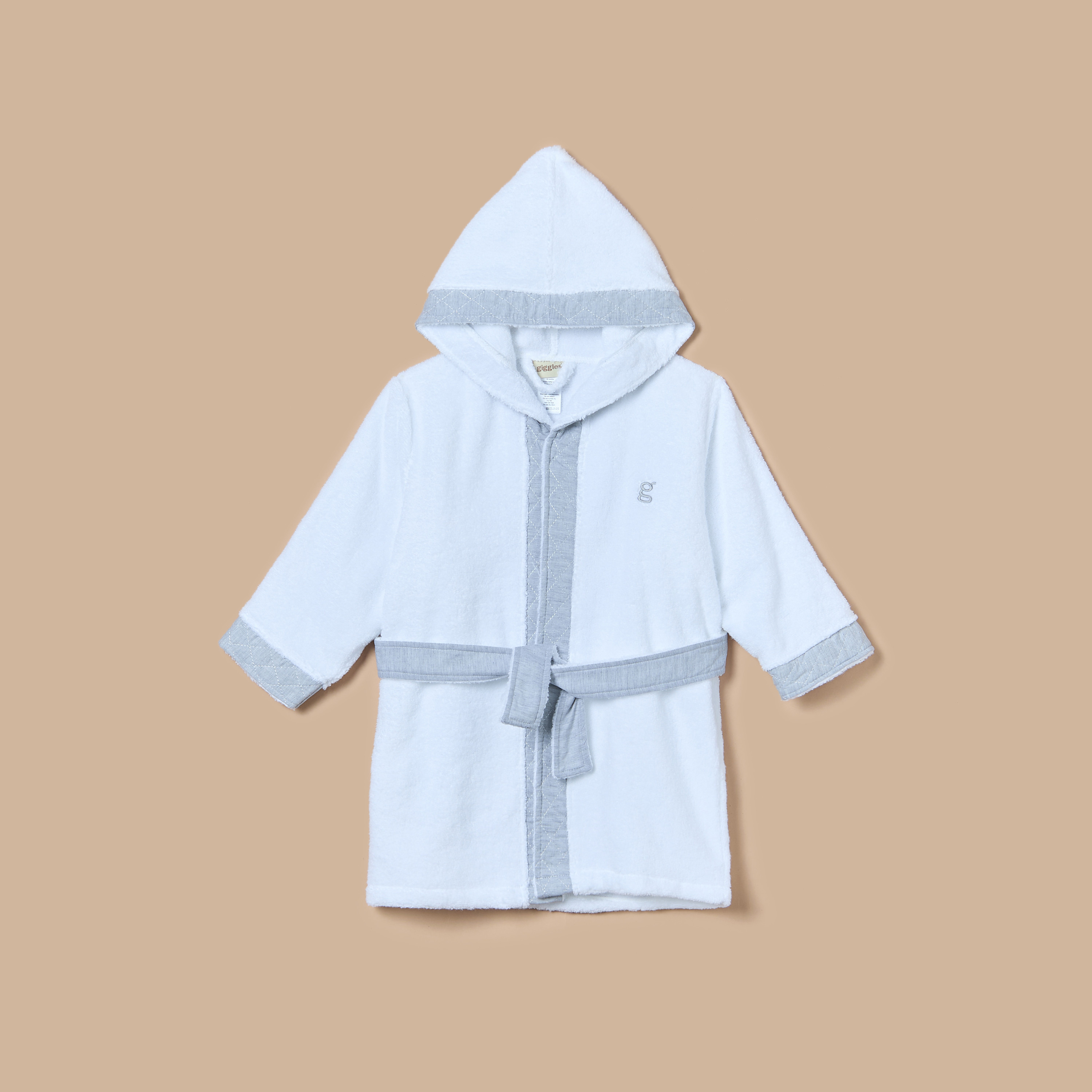 Giggles Solid Hooded Bathrobe with Long Sleeves-baby-bathandcare-towels-image-1
