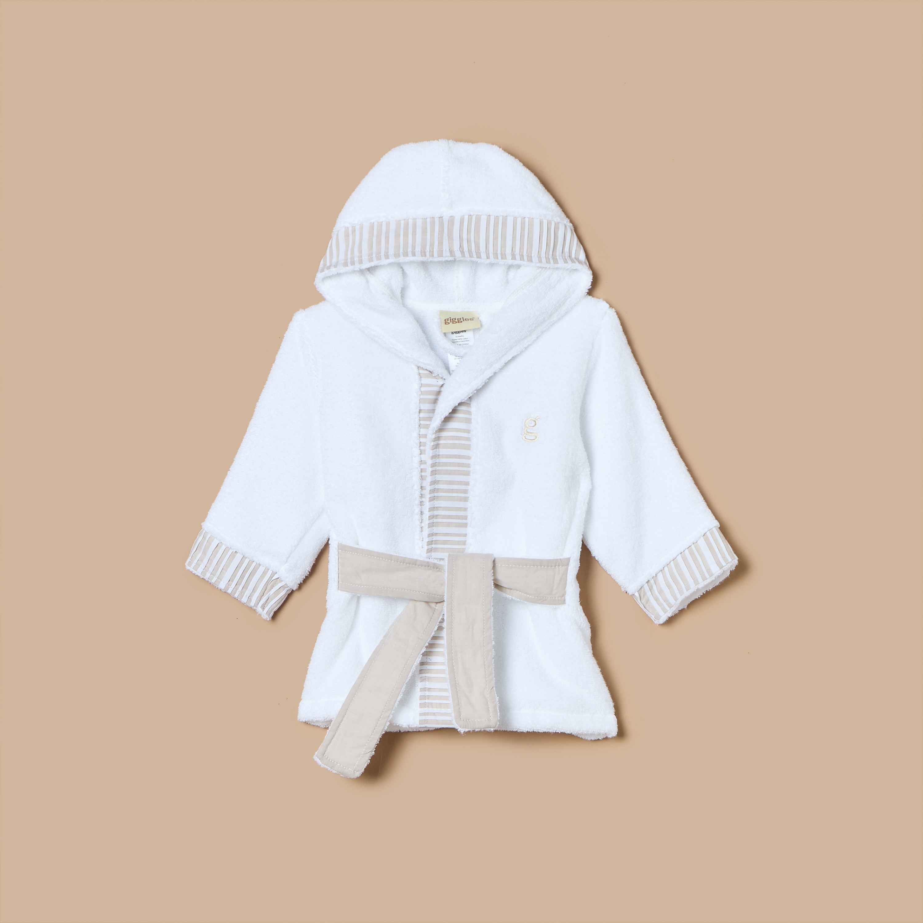 Giggles Striped Bath Robe with Hood and Tie-Up Detail-baby-bathandcare-towels-image-1