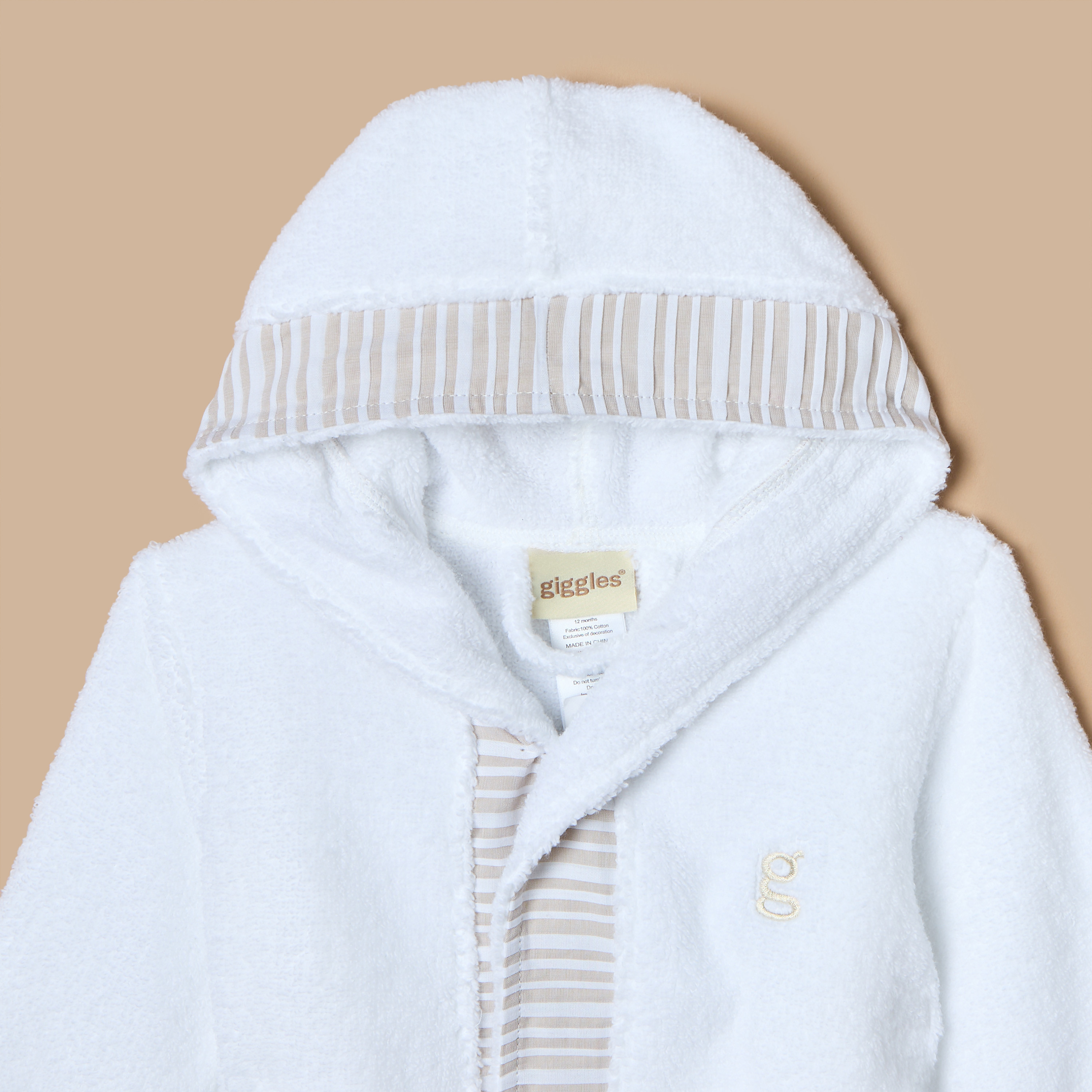 Giggles Striped Bath Robe with Hood and Tie-Up Detail-baby-bathandcare-towels-image-2