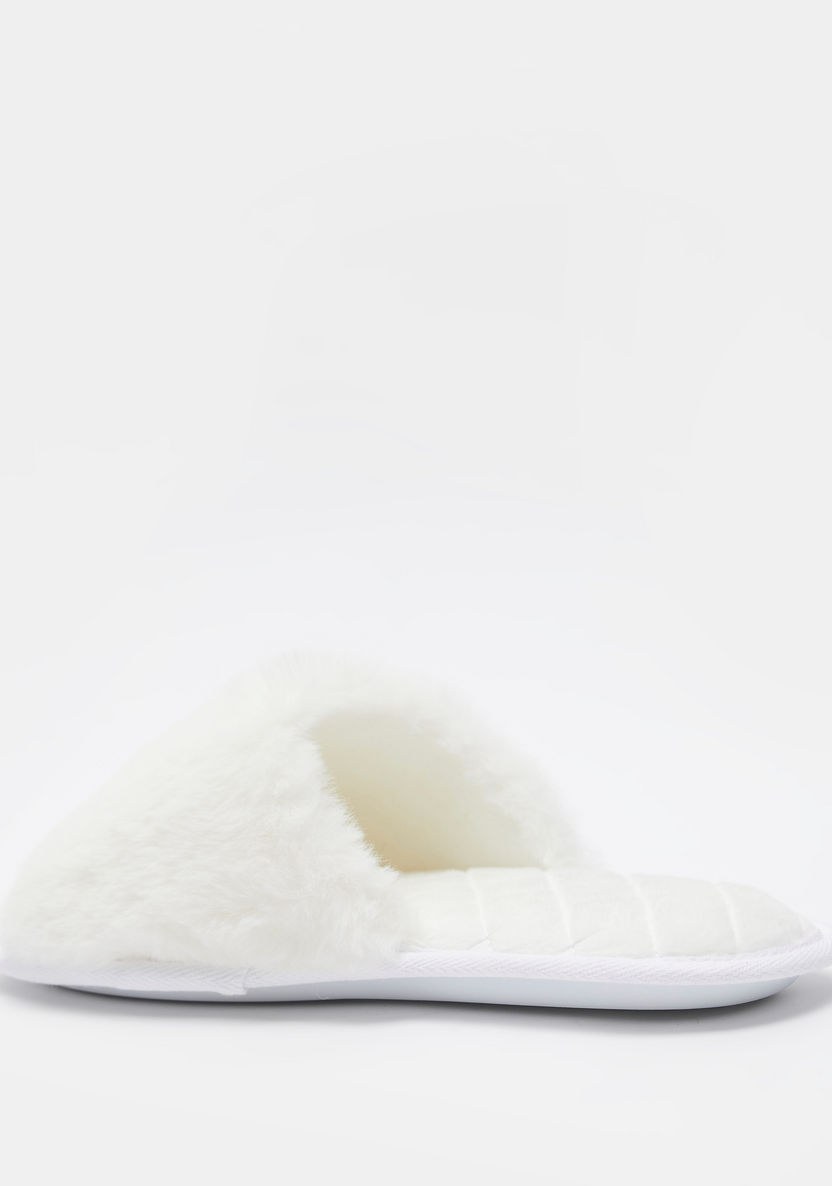 Plush Textured Open Toe Bedroom Slide Slippers-Women%27s Bedroom Slippers-image-2
