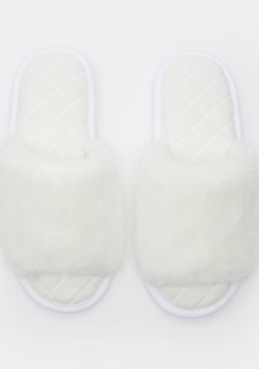 Plush Textured Open Toe Bedroom Slide Slippers-Women%27s Bedroom Slippers-image-4