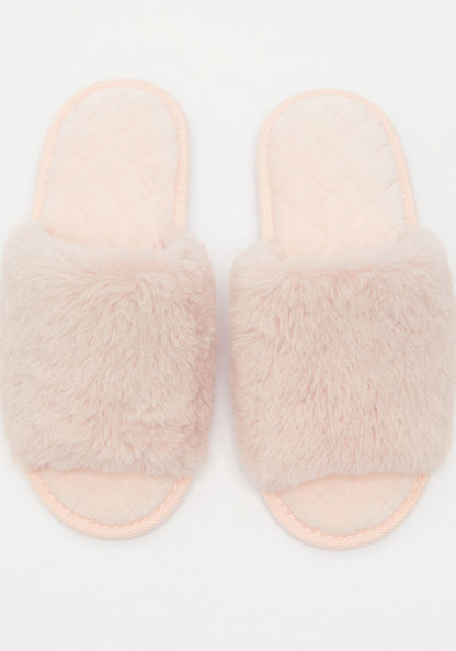 Plush Textured Open Toe Bedroom Slide Slippers