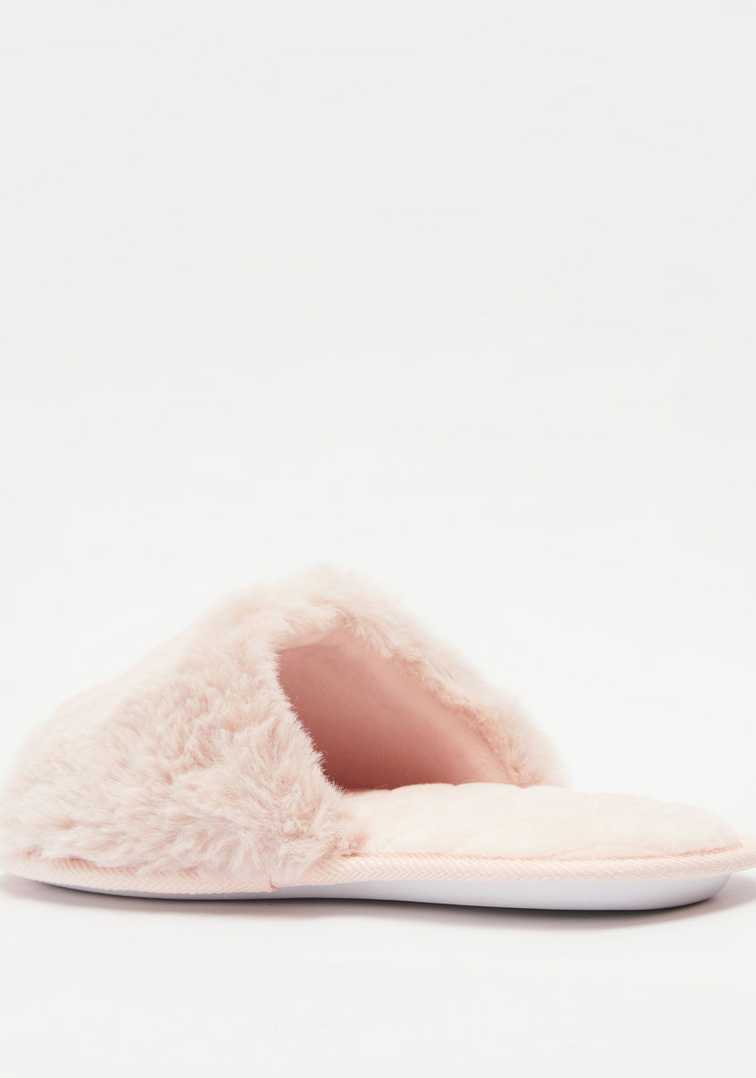 Plush Textured Open Toe Bedroom Slide Slippers-Women%27s Bedroom Slippers-image-2