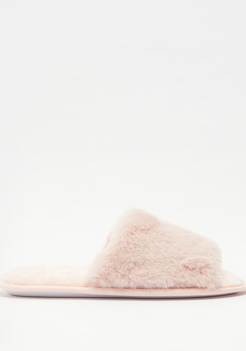 Plush Textured Open Toe Bedroom Slide Slippers-Women%27s Bedroom Slippers-image-3