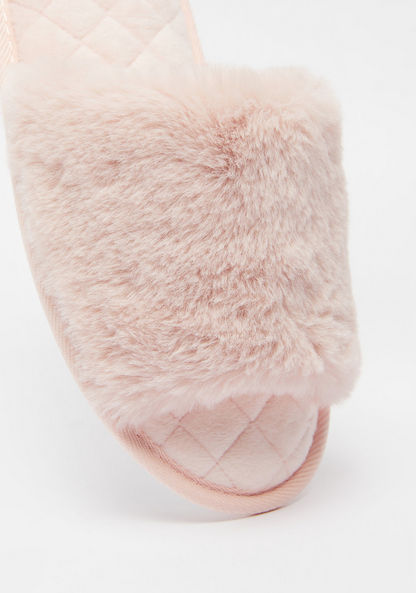 Plush Textured Open Toe Bedroom Slide Slippers