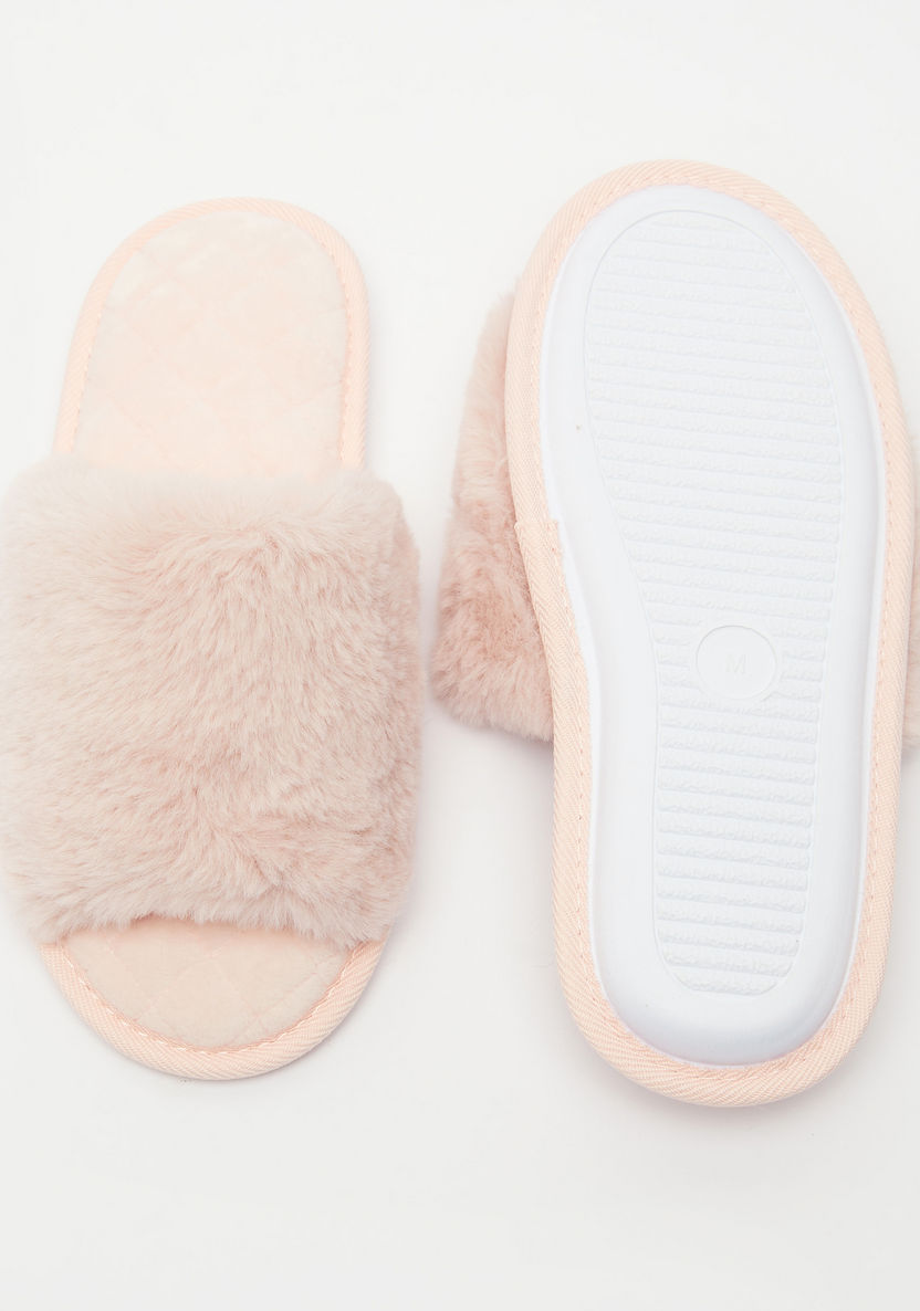 Plush Textured Open Toe Bedroom Slide Slippers-Women%27s Bedroom Slippers-image-5