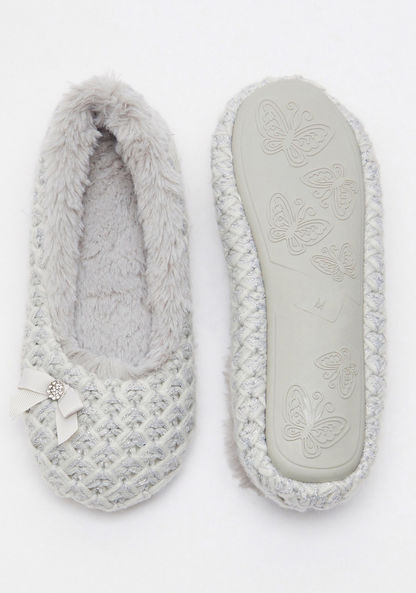 Knitted Slide Slippers with Bow Accent