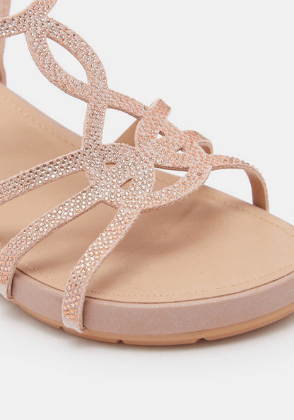 Embellished Strap Sandals with Buckle Closure and Flatform Heels-Women%27s Heel Sandals-image-3
