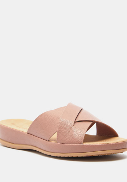 Textured Open Toe Slide Sandals-Women%27s Flat Sandals-image-1